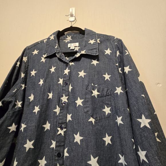 D&Co Denim Stars Button Shirt Womens XL Blue Patriotic July 4th Western Boho - Picture 3 of 9